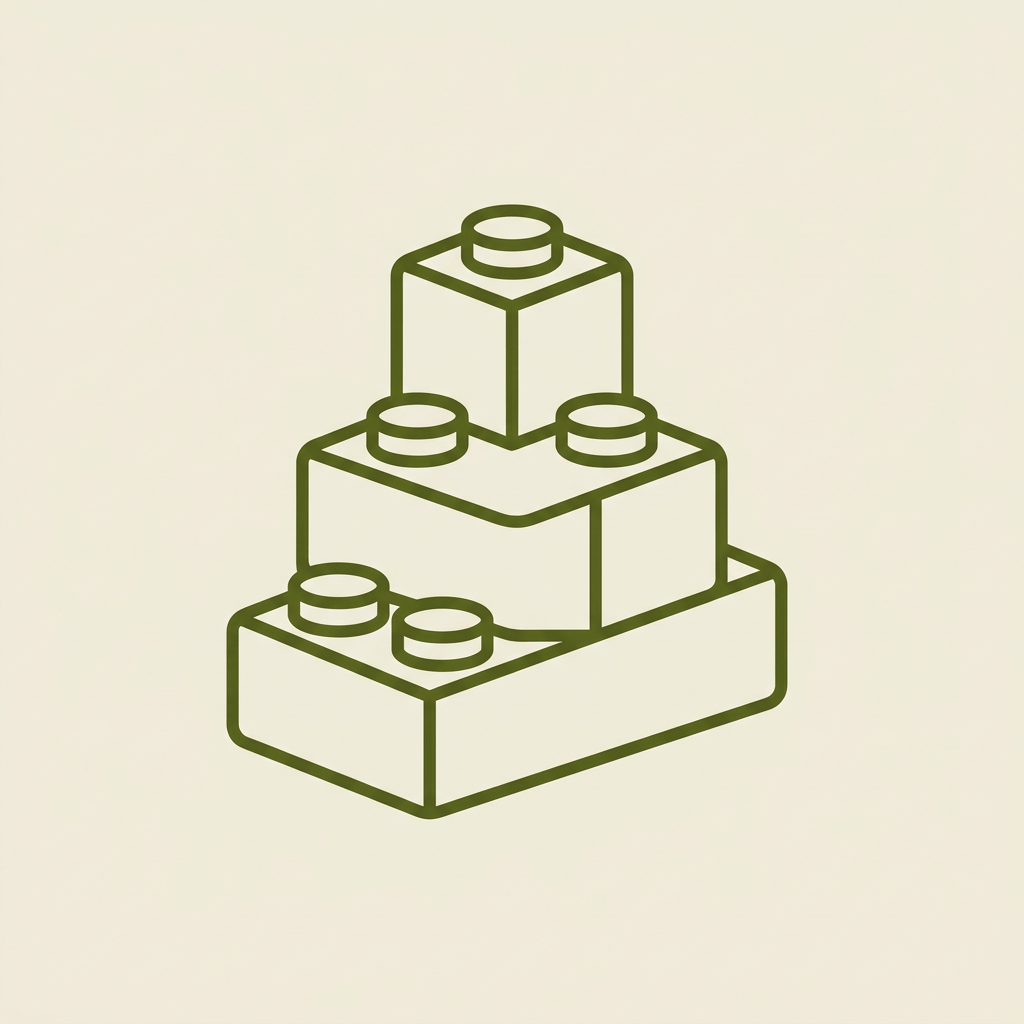Three stacked building blocks with circular studs